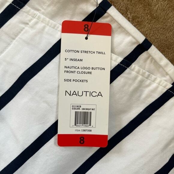 Nautica Cotton Stretch Twill Shorts White with‎  Blue Stripes Women's Size 8 NWT - Picture 3 of 6